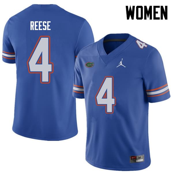 Women's NCAA Florida Gators David Reese #4 Stitched Authentic Jordan Brand Royal College Football Jersey SED2765FO